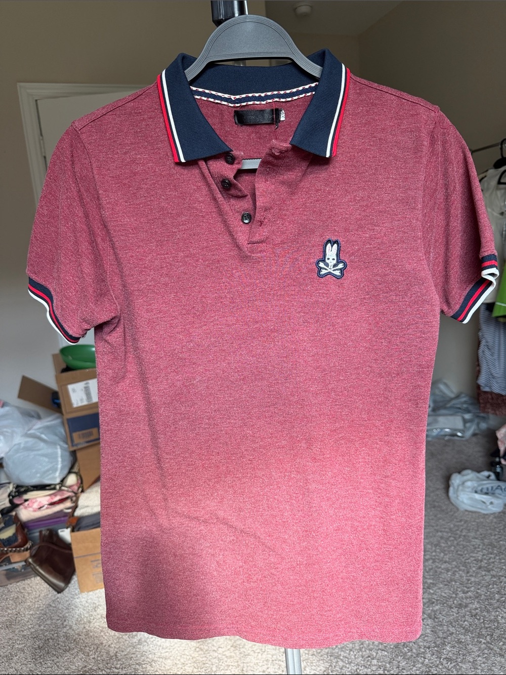 Psycho Bunny Red Heather Polo with Navy Trim